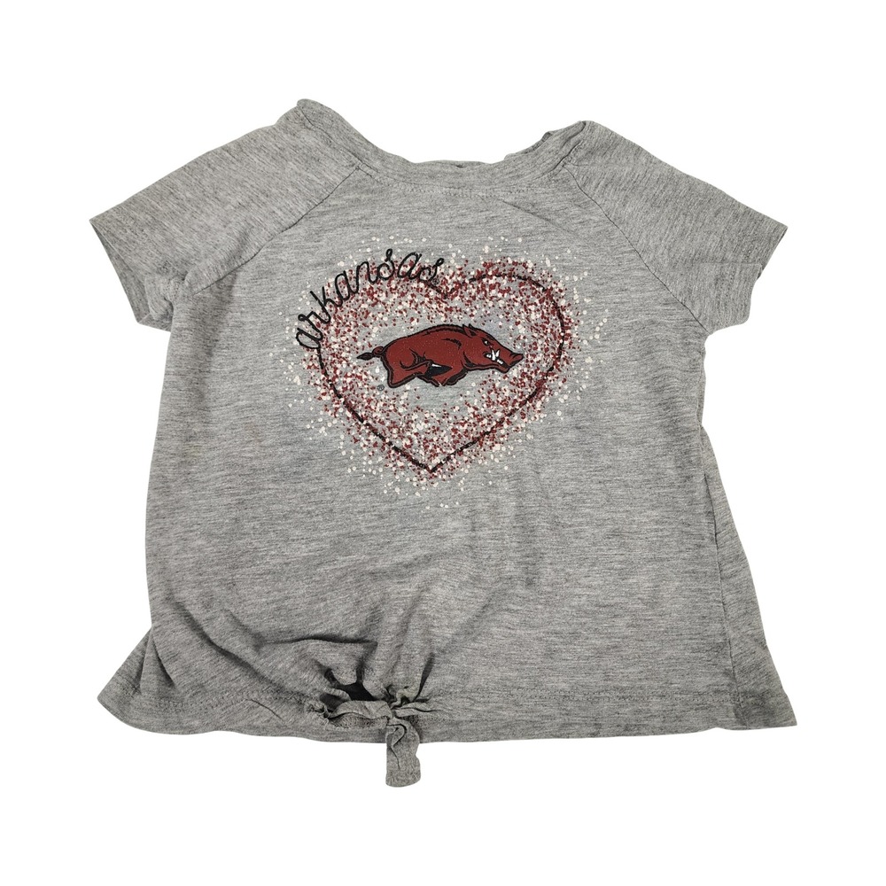 Rivalry Threads Arkansas Razorbacks Girls Gray Glitter Front Tee XS 4/5